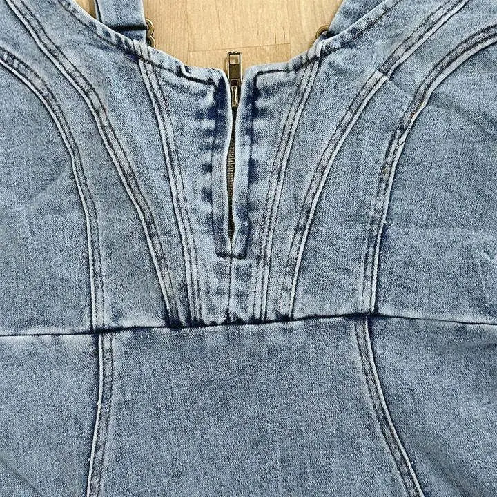 Janae | Denim Style Sleeveless Zip Midi Dress