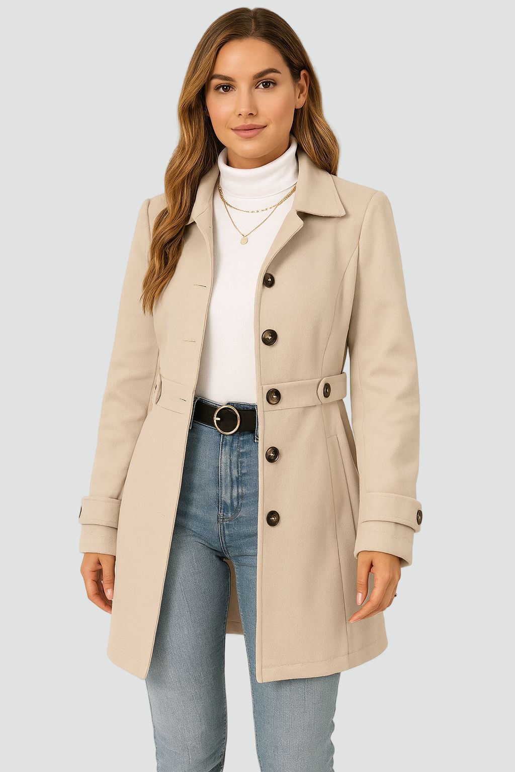 Snjezana | Long Sleeve Notched Collar Button Front Coat
