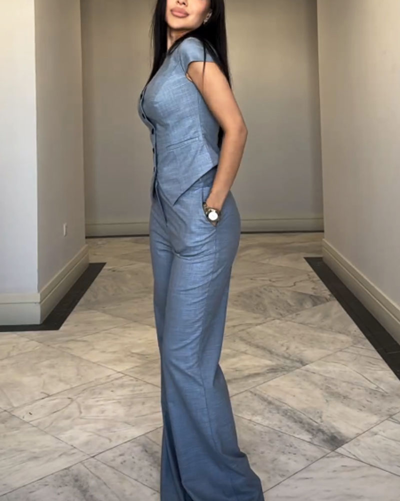 Nizhoni | Button Front Wide Leg Jumpsuit