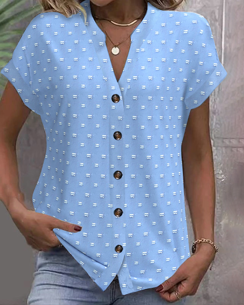 Nariya | Textured Button Up Short Sleeve Blouse