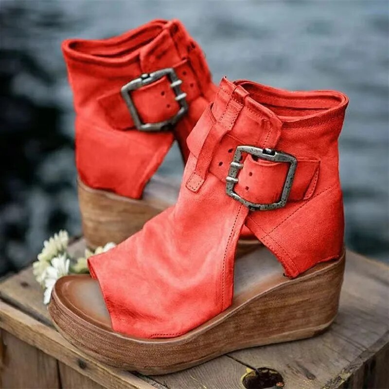 Niasya | Leather Wedge Ankle Boots