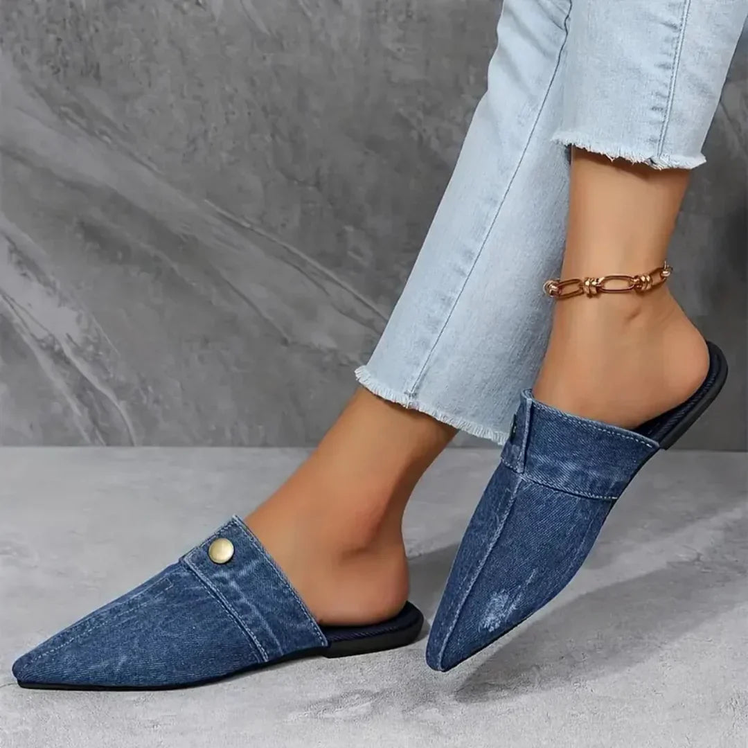 Evropi | Pointed Toe Denim-Style Slip-On Mules
