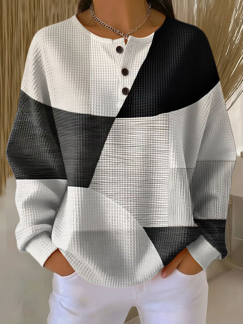 Willemijn | Sweater with Waffle Texture and Prints
