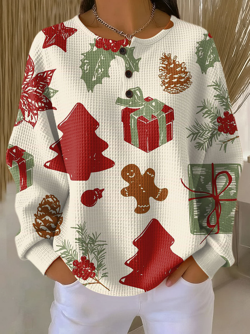Willemijn | Sweater with Waffle Texture and Prints