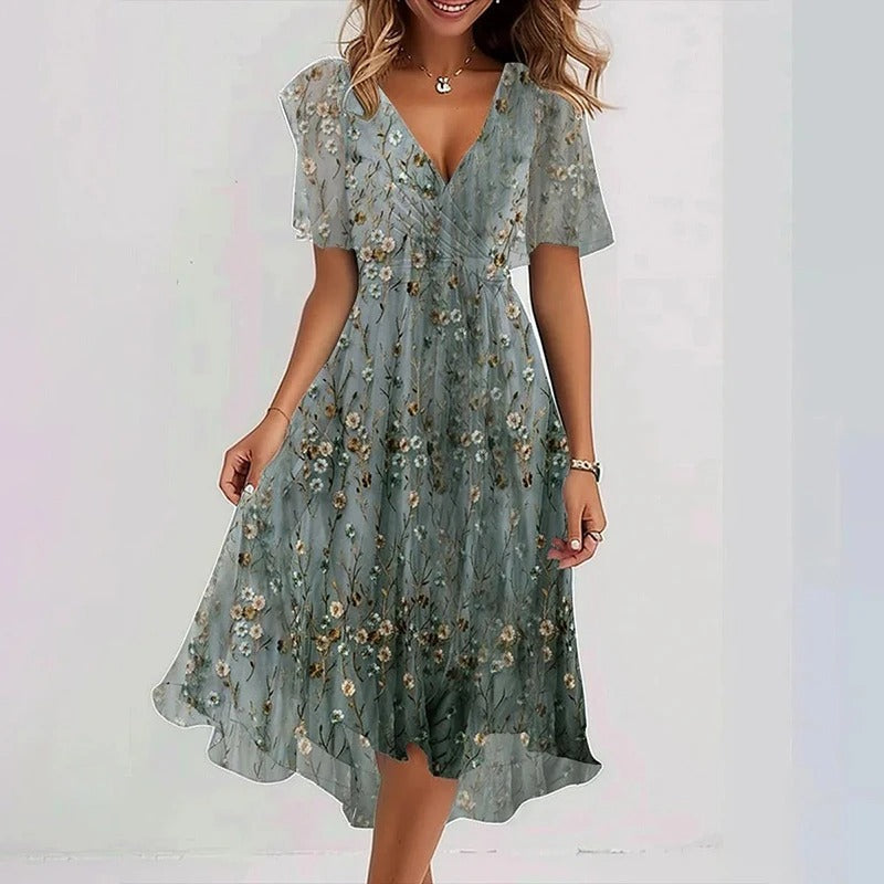 Senim - Floral V Neck Midi Dress