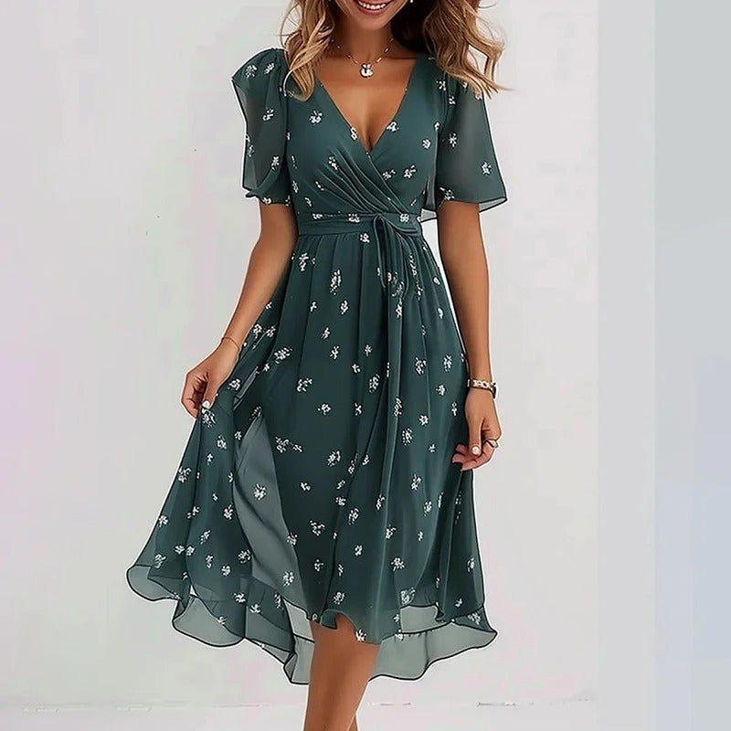 Senim - Floral V Neck Midi Dress