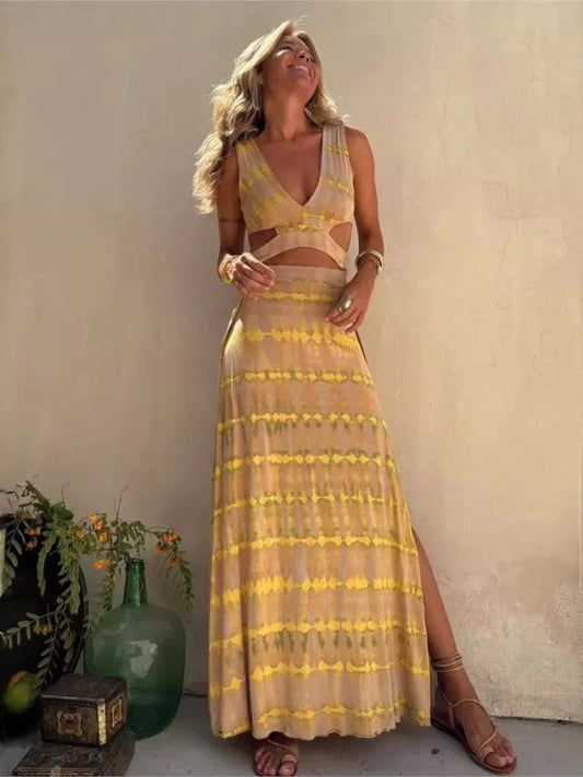 Teigra | Maxi Dress V-Neck Cut-Out Sleeveless