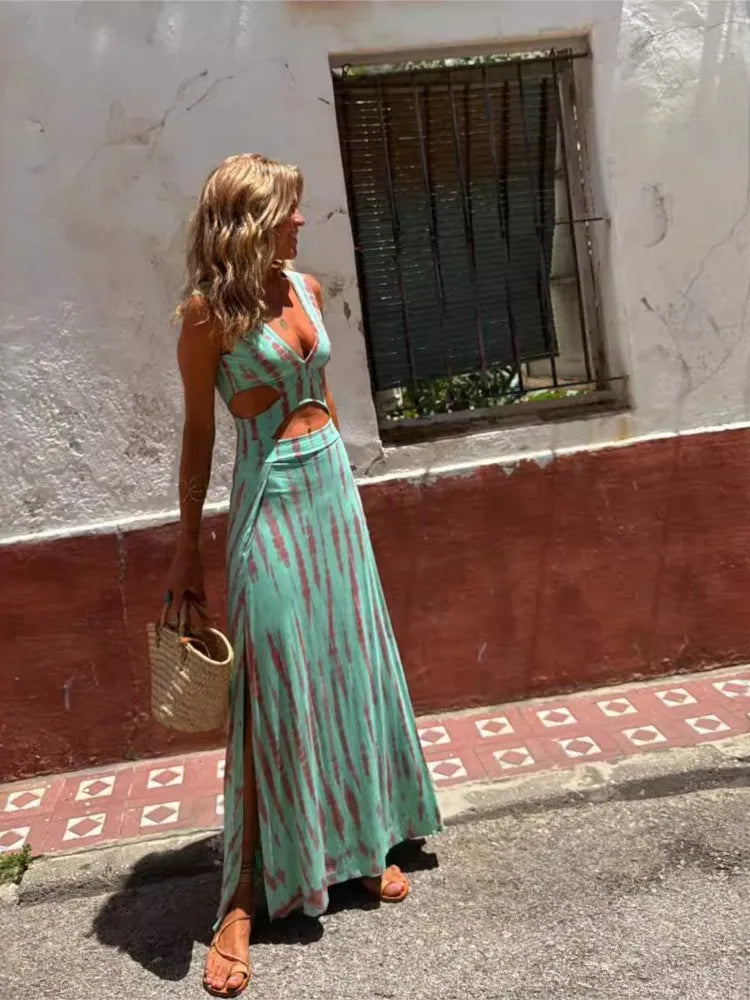 Teigra | Maxi Dress V-Neck Cut-Out Sleeveless