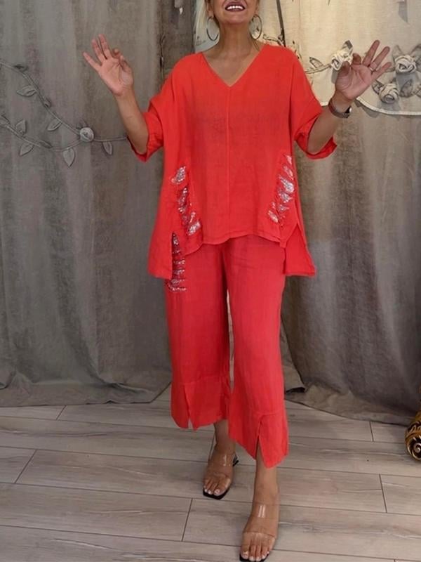 Ebony | V-Neck Loose Fit Two-Piece Set