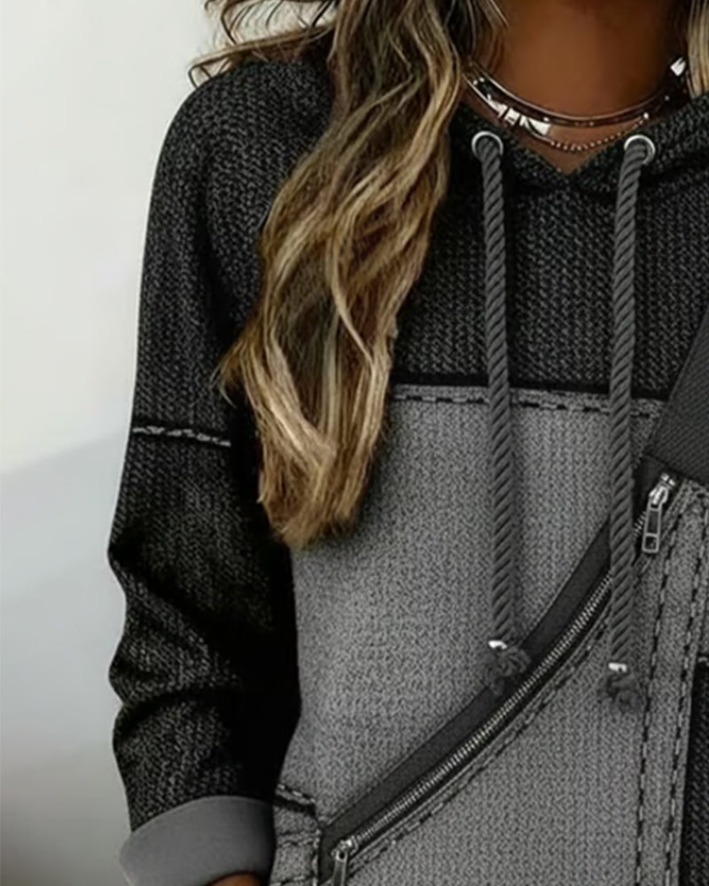 Eija | Colour Block Drawstring Hooded Knit Top