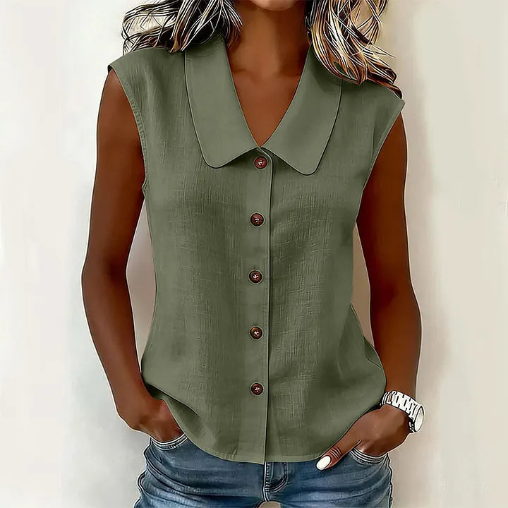 Chisato | Sleeveless V Neck Button Shirt