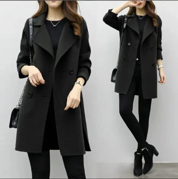 Katherene | Double-Breasted Long Sleeve Lapel Coat