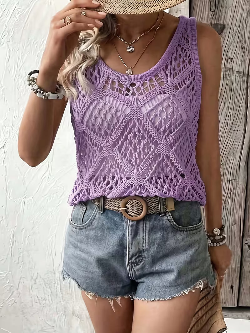 Zeham | Sleeveless Open Knit Crochet Vest