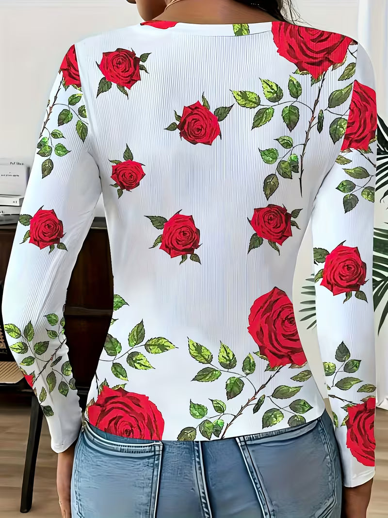 Rabiye | Long Sleeve Floral Print Ribbed Top