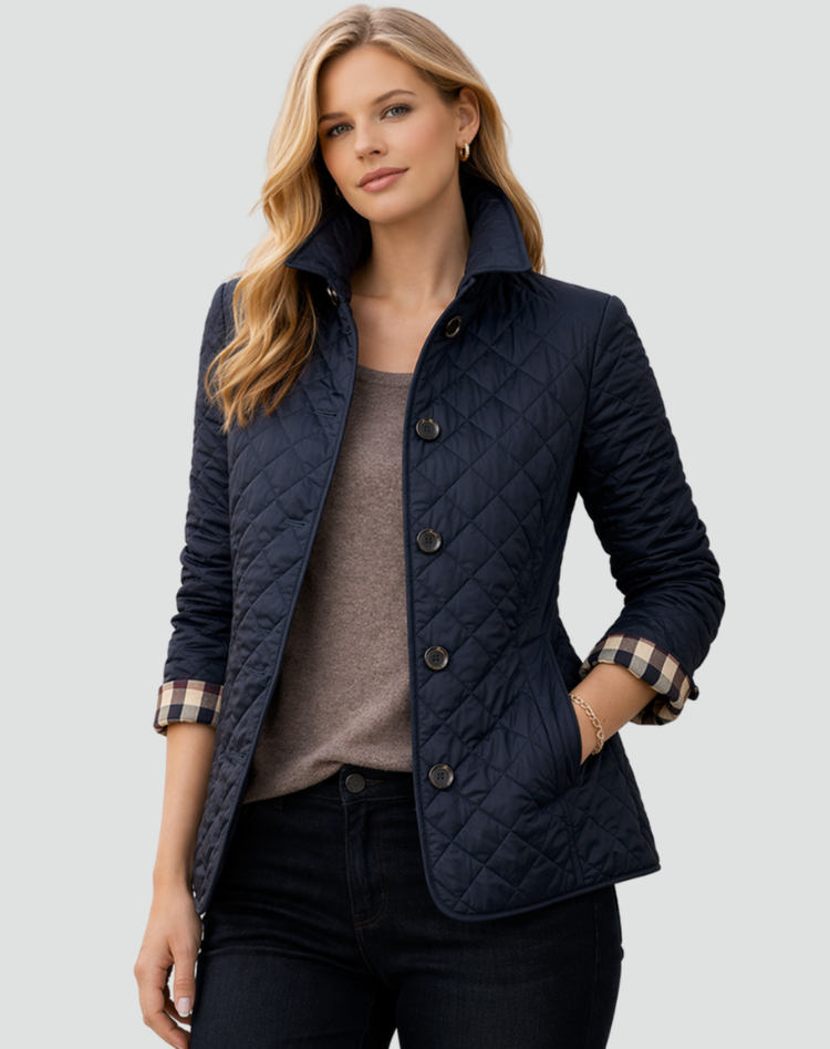 Myrna | Quilted Jacket Stand Collar Button Front