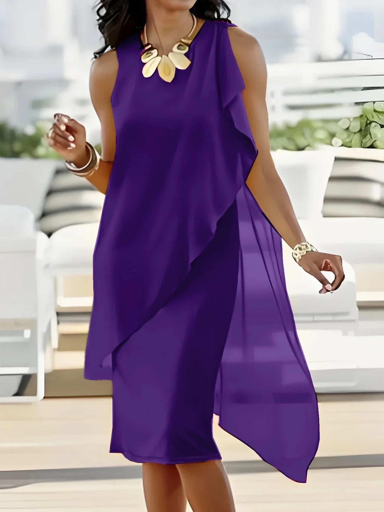 Maren | Sleeveless Asymmetric Layer Midi Dress