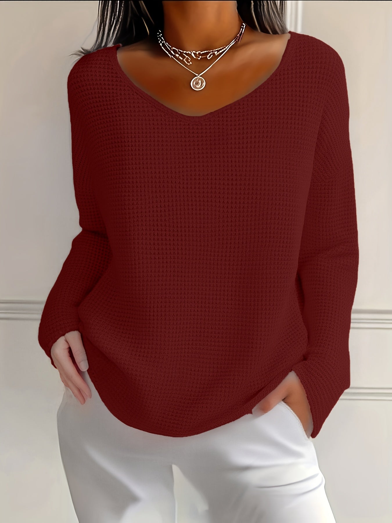 Imogurette | Waffle Long Sleeve V-Neck Shirt in Multiple Colours
