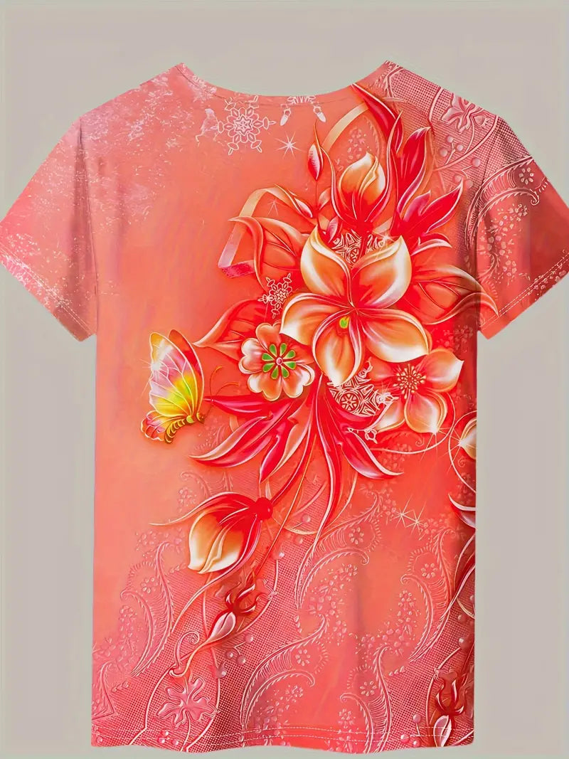 Carlisa | Floral Print Short Sleeve T Shirt