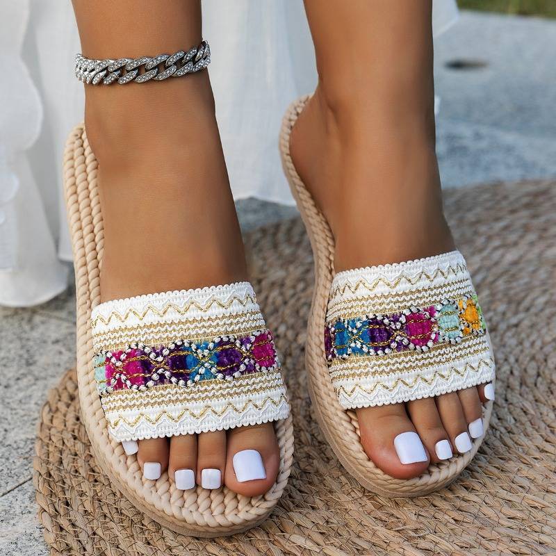 Shantica - Slip On Flat Sandals Woven Sole