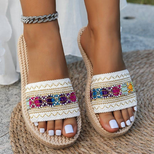 Shantica - Slip On Flat Sandals Woven Sole