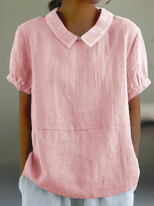 Henny | Short Sleeve Collared Cotton Feel Blouse