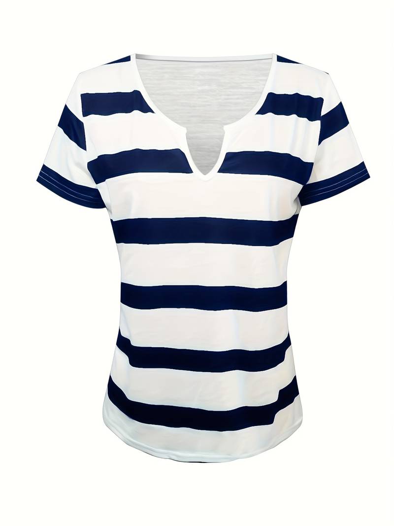 Kiley | Striped Short Sleeve Notch Neck T-Shirt