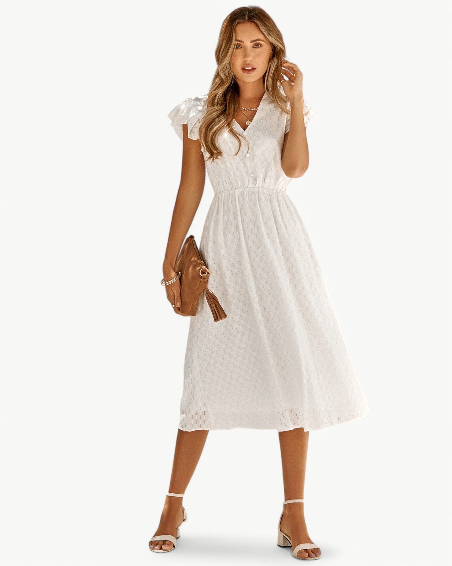 Julieta | Midi Dress V Neck Ruffle Sleeve