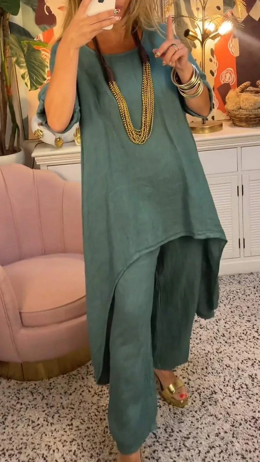 Maryla | Two Piece Asymmetric Tunic Trouser Set
