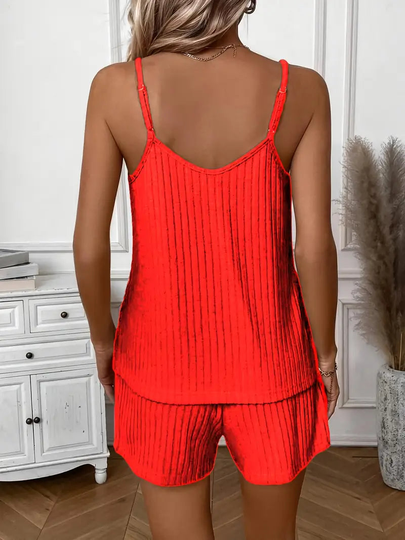 Isalie | Ribbed Sleeveless Drawstring Shorts Set