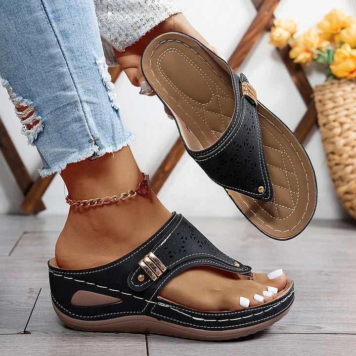 Tiara - Wedge Flip Flop Cutout Sandals