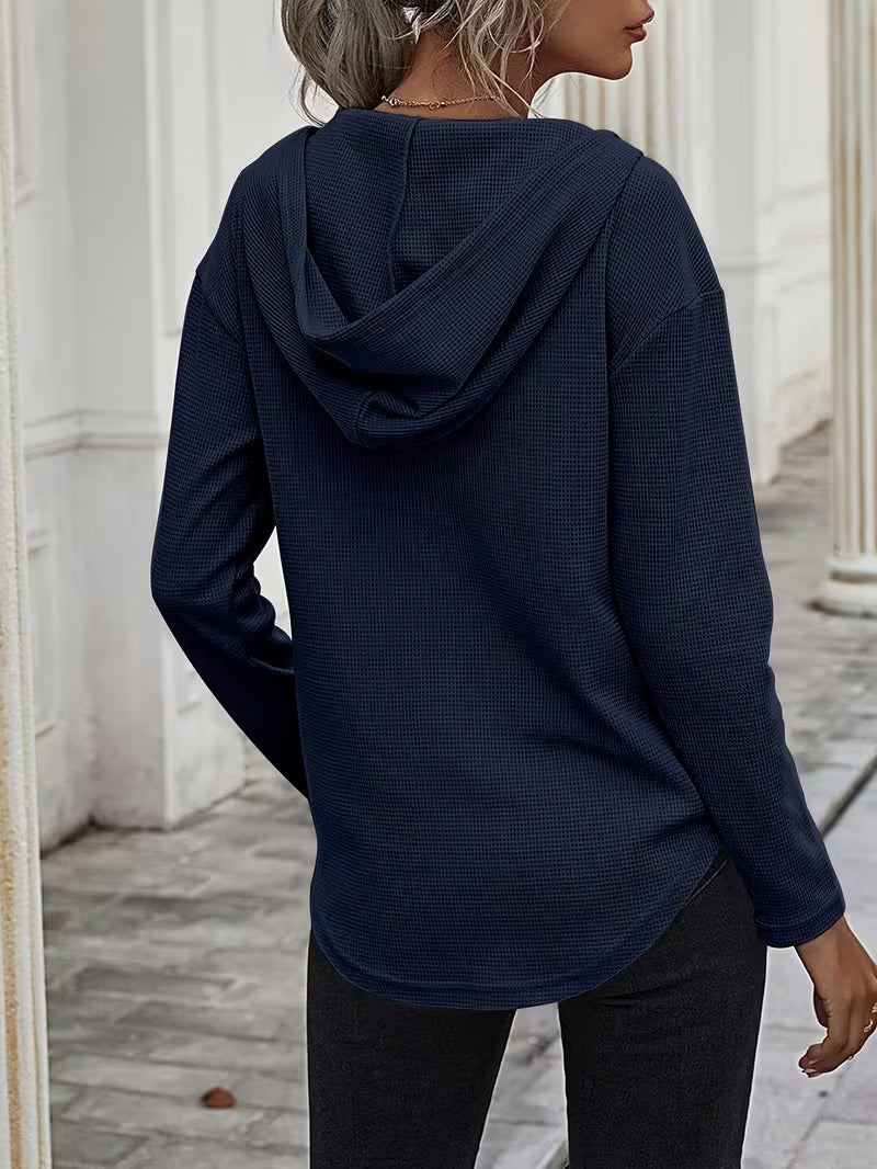 Heydi | Sweatshirt with V-Neck Hood Curved Hem