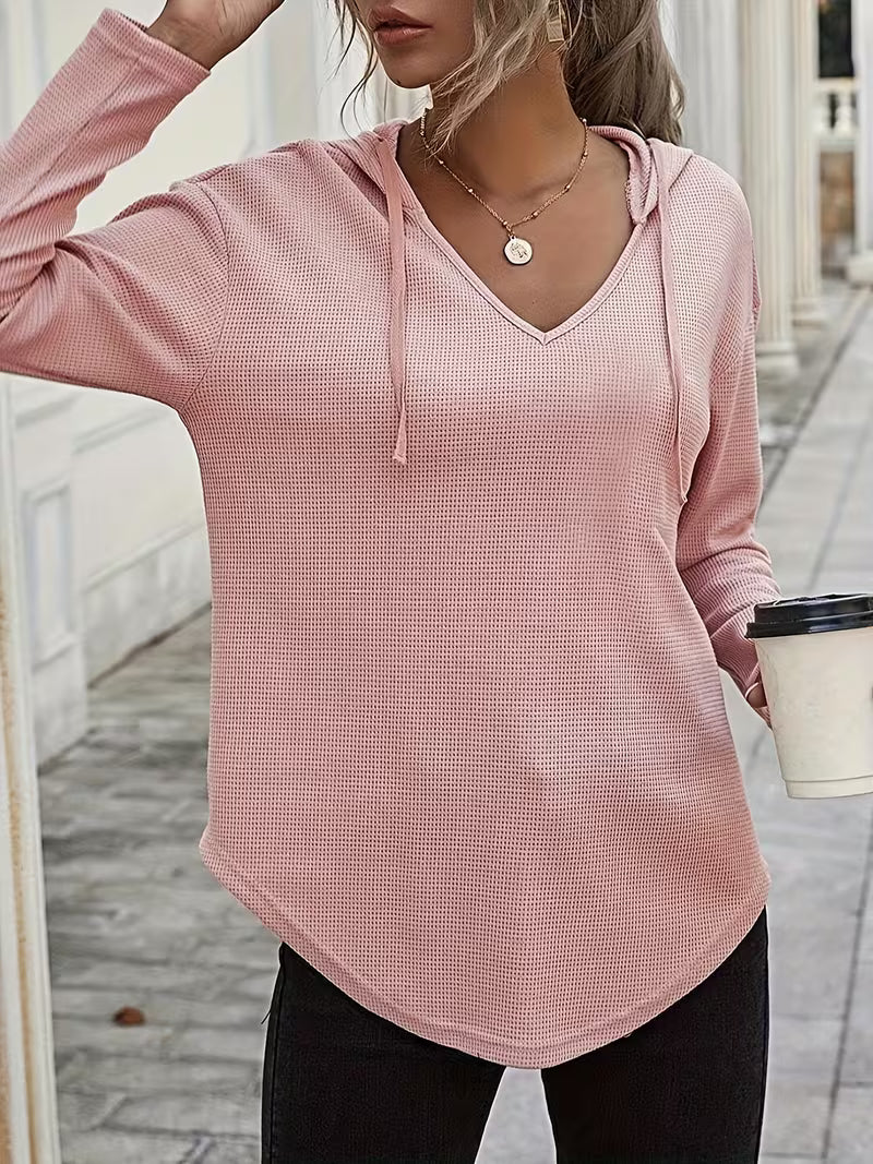 Heydi | Sweatshirt with V-Neck Hood Curved Hem