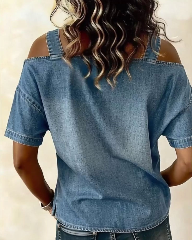 Yamara | Cold Shoulder Denim-Style Strap Top