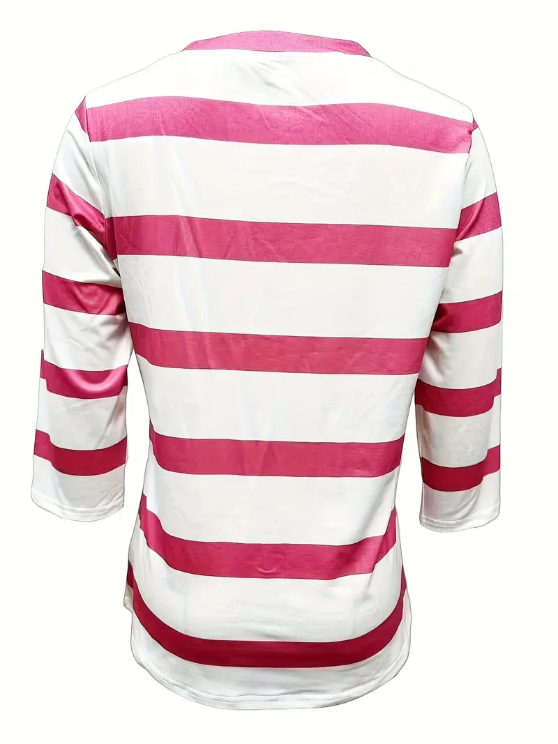 Dakota | Striped V-Neck Three-Quarter Sleeve Top