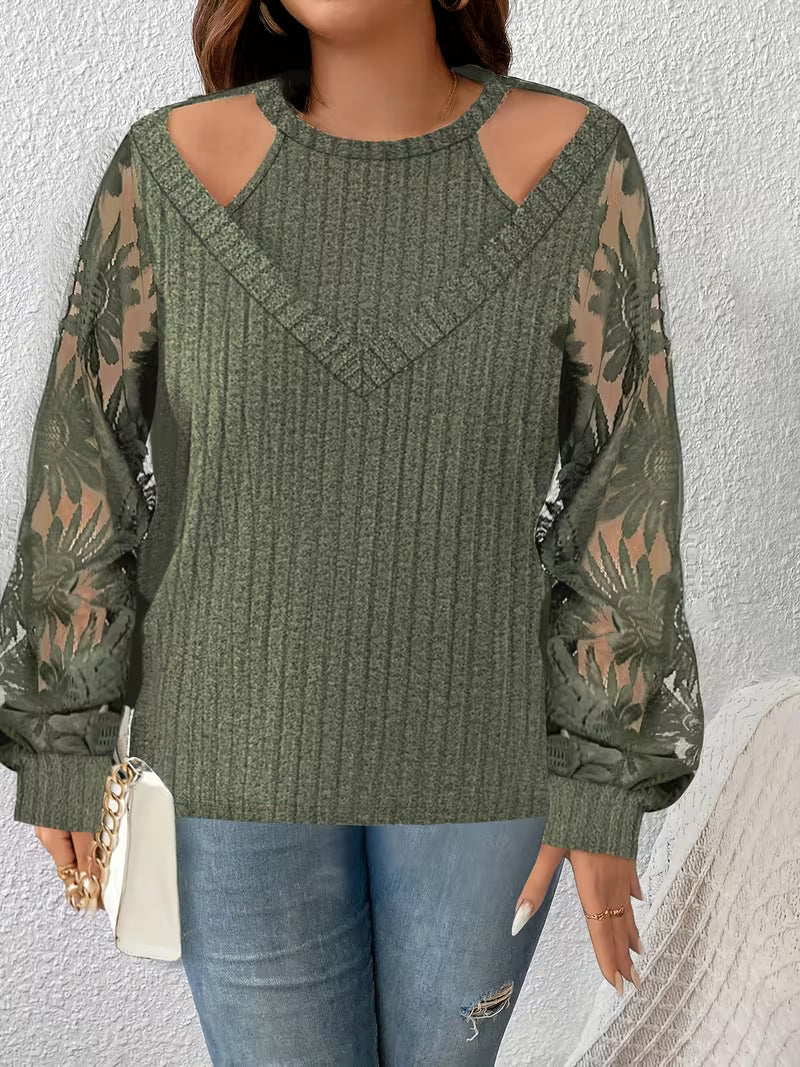 Suchinda | Cold-Shoulder Long Sleeve Top in Green