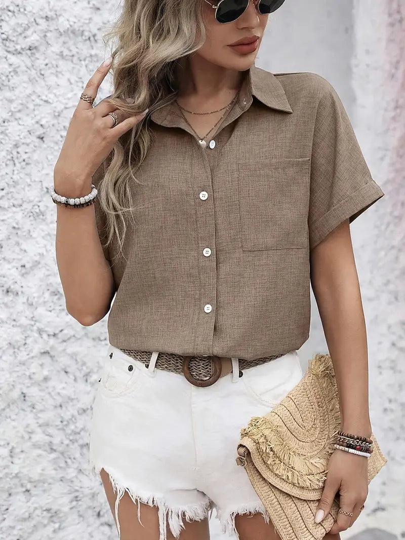 Avina | Collared Short Sleeve Button Front Shirt