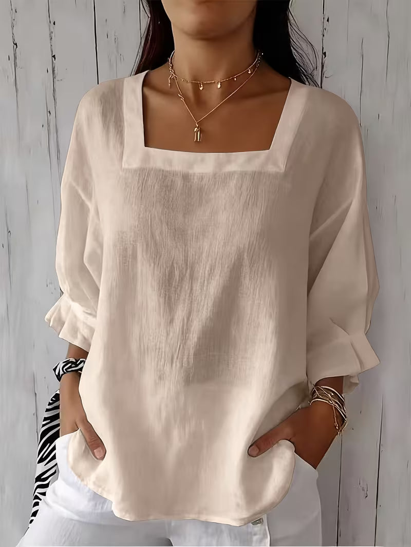 Theoella | Long Sleeve Square Neck Blouse in White