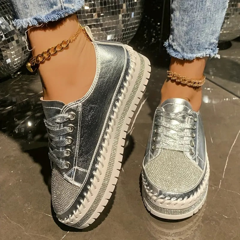 Draya | Rhinestone Lace-Up Low Top Trainers