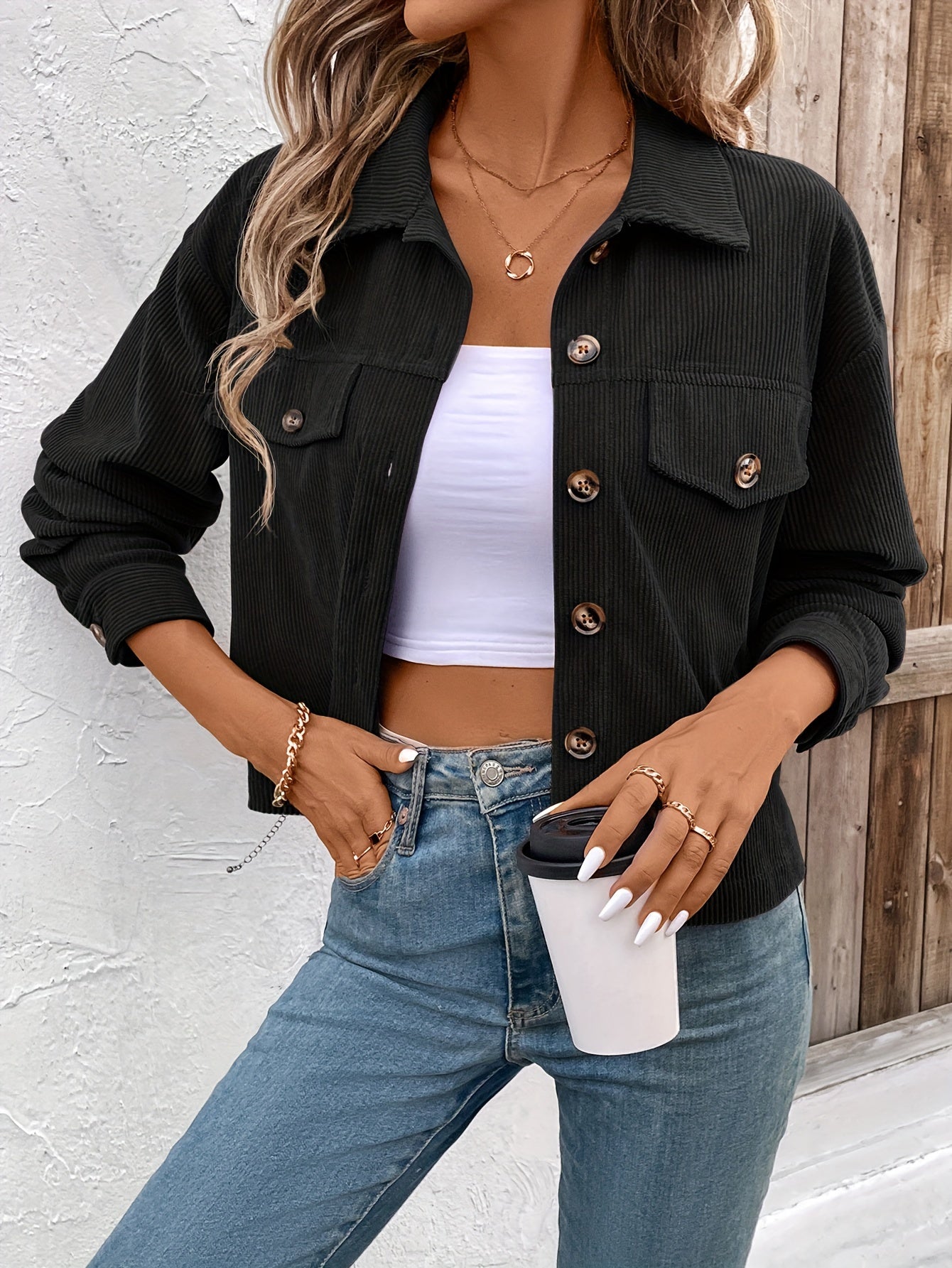 Nichola | Corduroy Button Front Cropped Jacket