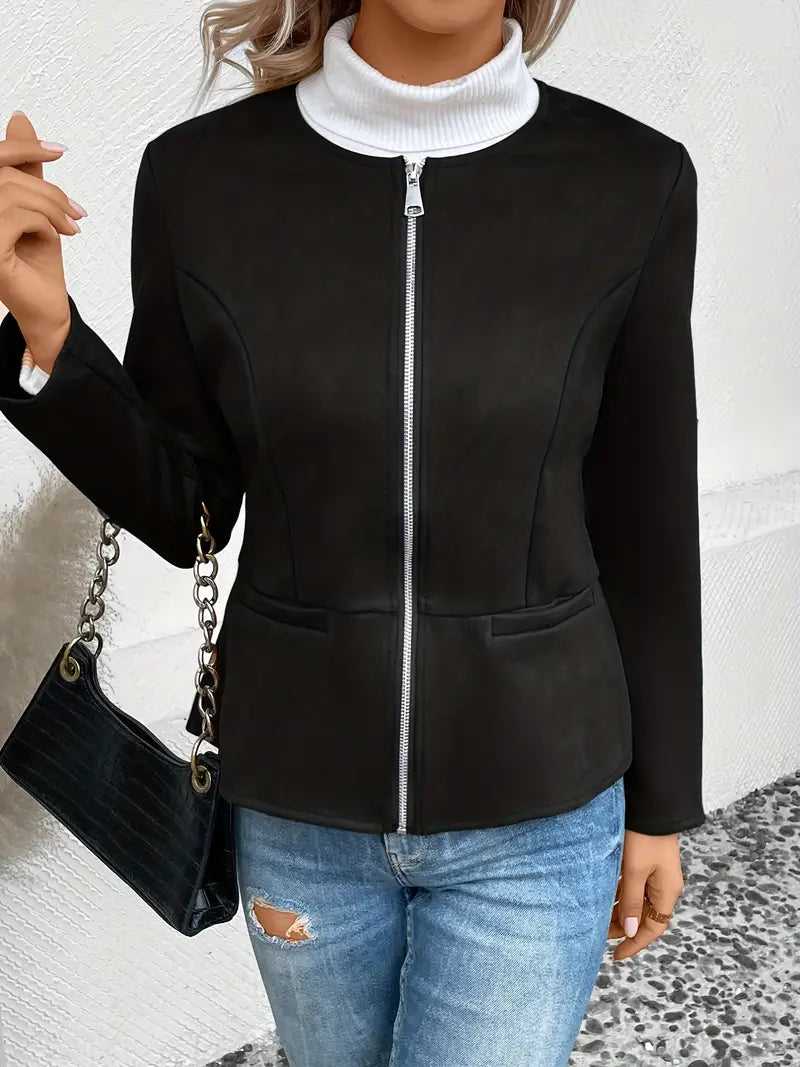 Roksana | Jacket with Round Neck and Zip Closure