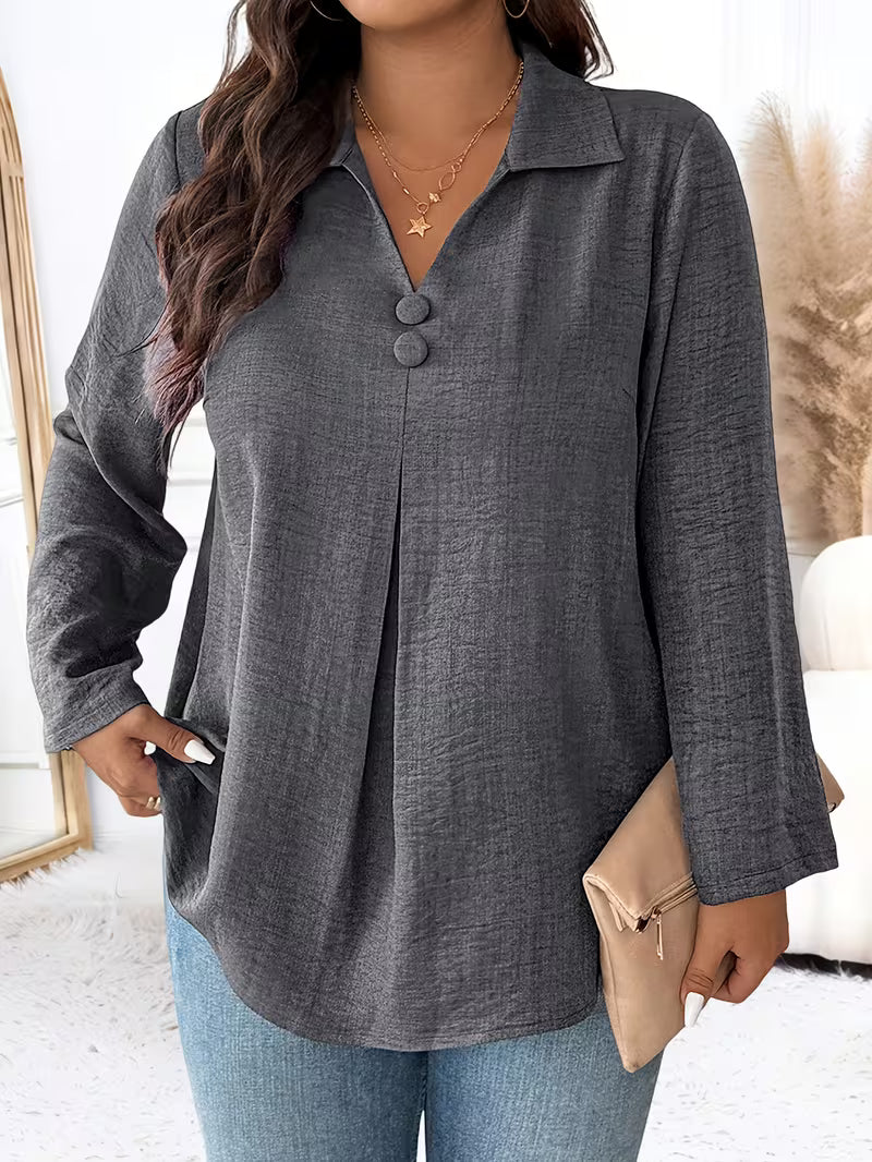 Noyelle | Long Sleeve Collared Pleated Blouse