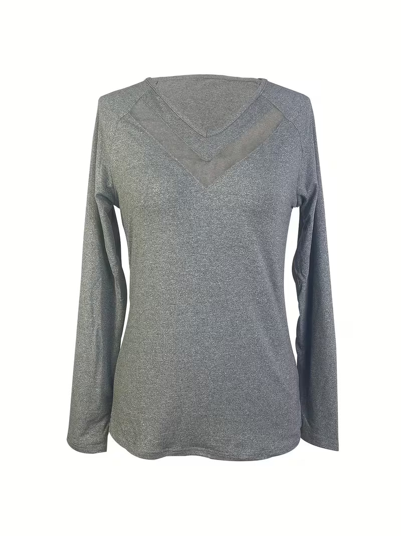 Mesha | Long Sleeve Mesh V Neck Top