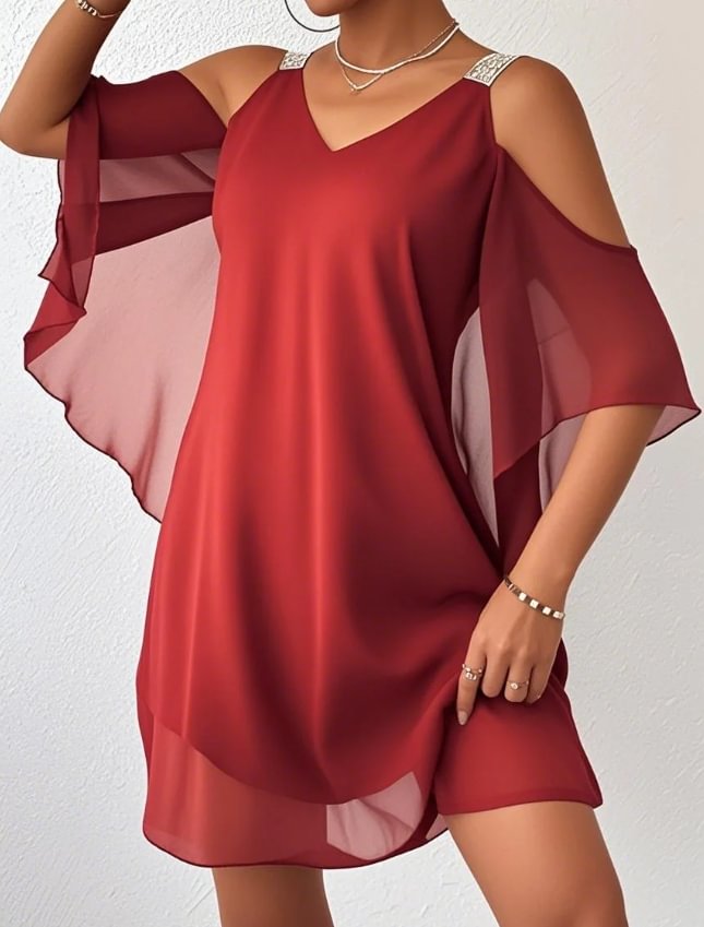Lilliana | Cold Shoulder Chiffon Style Mini Dress