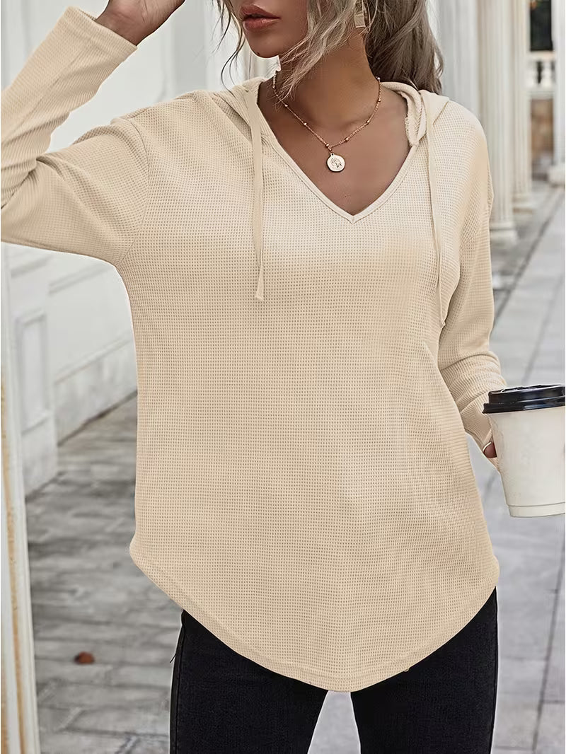 Heydi | Sweatshirt with V-Neck Hood Curved Hem