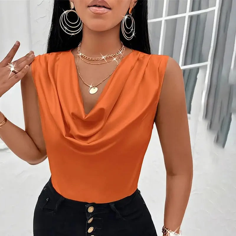 Naiyan | Sleeveless Cowl Neck Satin-Style Blouse
