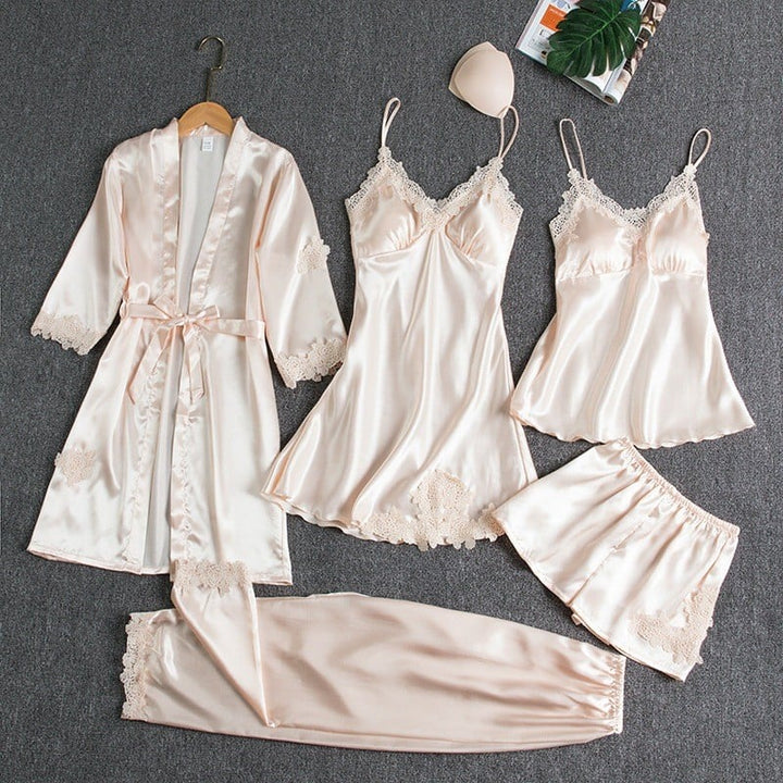 Noga | Satin Lace Five Piece Nightwear Set