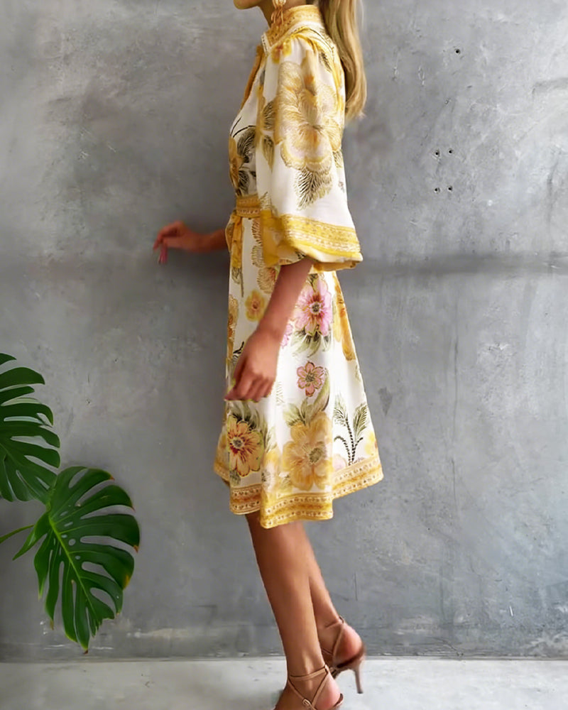 Nylera | Floral Print Button Front Midi Dress