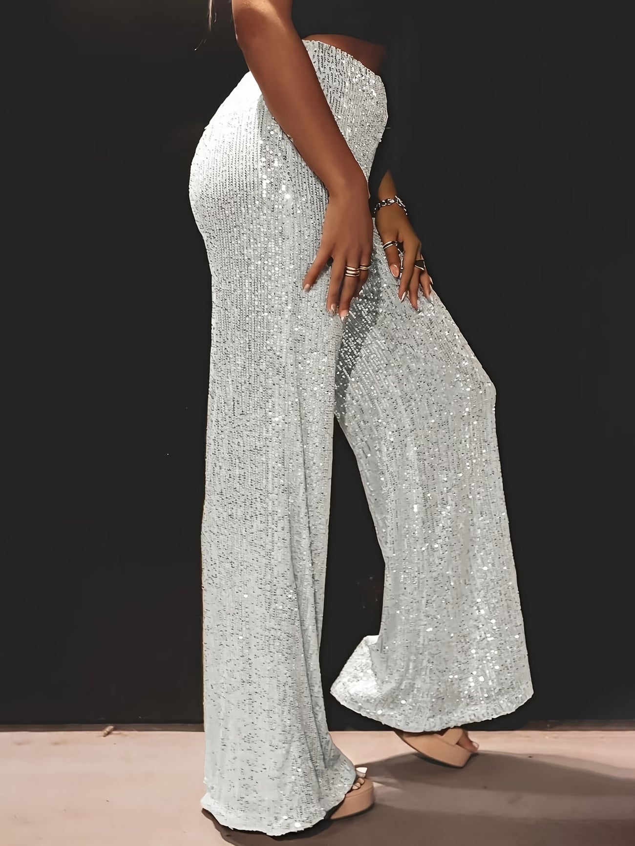 Tnora | Trousers Sequin Wide Leg High Waist