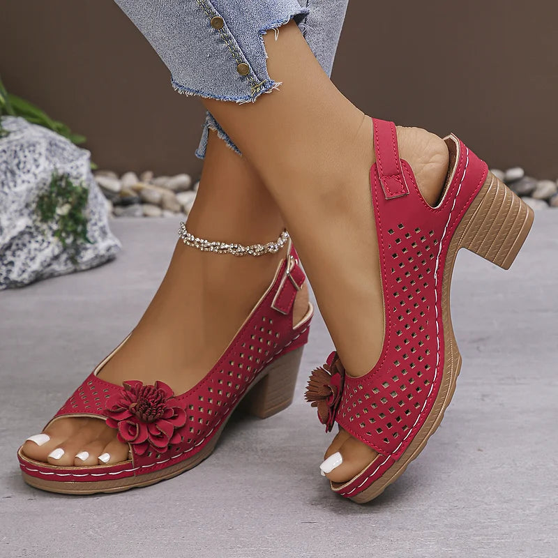 Imogen | Open Toe Cut-Out Block Heel Sandals