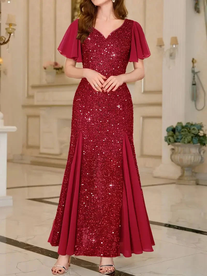 Hinrikka | Sequin Flutter Sleeve Maxi Dress